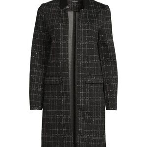 ELLEN TRACY Black & White Jacquard Textured Open Front Coat Size Medium